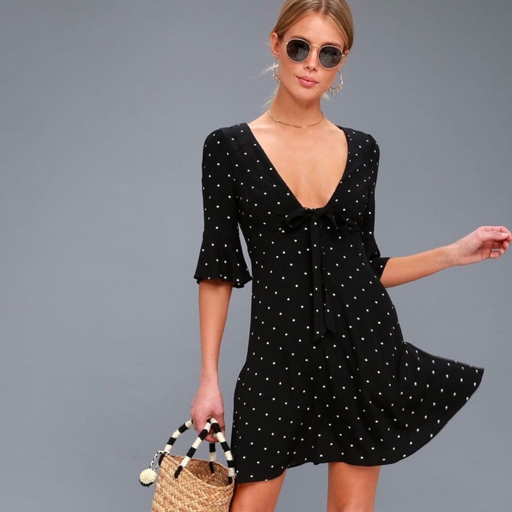 Free People Polka Dot Plunging Mini Dress